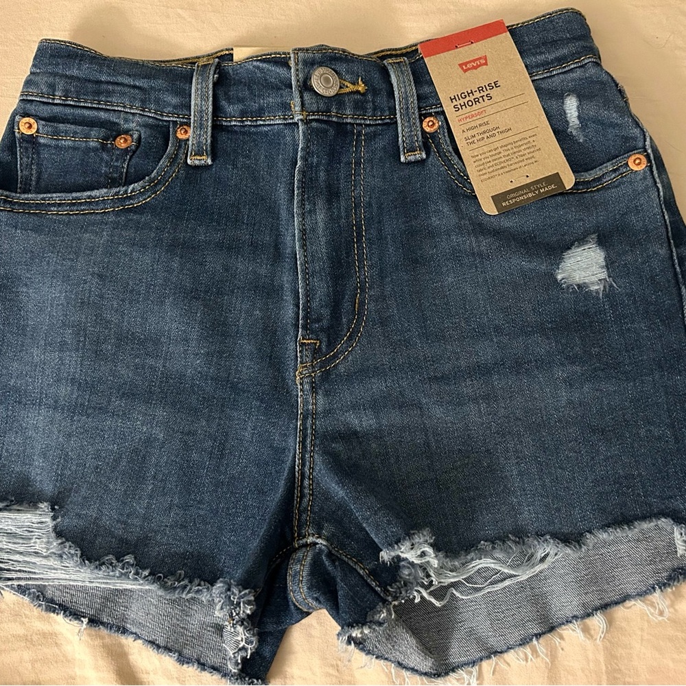 Levi's High-Waist Distressed Denim Shorts - Blue